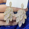 Boucles d'oreilles en peluche couleur d'or à la mode avec feuille d'argent pour femmes luxe en zircone micro micro-réglage de mariage bijoux de mariage 00086