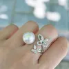 Cluster Rings MeiBaPJ 9-10mm Natural White Semiround Pearl Fashion Butterly Ring Real 925 Sterling Silver Fine Wedding Jewelry For Women