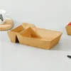 Take Out Containers 50pcs Disposable Kraft Paper Food Serving Tray Two Grids Snack French Fries Chicken Salad Carton For Party
