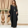 Ethnic Clothing Ramadan Islamiska arabiska svarta broderade kombinationshängen Robe Mellanöstern Marockan Muslim Fashion Bat ärmar Kvinnor