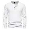 T-shirts pour hommes Chemise à gaufres Hommes 2023 Automne Manches longues Henley Casual Slim Fit Tee Homme Bouton