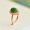 Cluster Rings Grade A Green Jade Ring 925 Sterling Silver Nephrite Hetian Jades Zircon Rose Gold Adjustable Women Fine Jewelry Gift