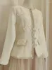 Robes de travail 2023 automne hiver en tweed fleur tridimensionnelle cloutée cardigan veste maille coupe à volants taille haute jupe ensemble