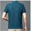 Heren PoloS Zomer Silk Turn Down Collar Short Sleeve T-Shirt Polo Casual Jacquard Ice Plaid Button Fashion Graphic Tops