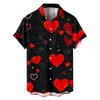 Men's T Shirts Heart Love Dots Print Men Shirt Summer Short Sleeve Blouse Button White Valentine Day Clothes Party Social Dress