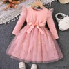 Robes de fille enfant en bas âge bébé filles robe florale enfants automne robe mouche manches arc fête princesse robe enfants vêtements 2 6 ans