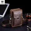 Bullcaptain Crazy Horse Leather Male midjepaket Telefon Pouch Påsar Väska Herrens lilla bröstkorgbälte tillbaka YB075 231220