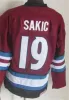 Homem Vintage Hóquei 33 Patrick Roy Jerseys Retro 8 Teemu Selanne 9 Paul Kariya 52 Adam Foote 21 Peter Forsberg 19 Joe Sakic Clássico CCM Embro