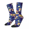 Meias masculinas design louco belas flores tropicais esportes azul exótico floral poliéster tubo médio para unisex respirável