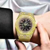 Full Diamond Water Ghost Gold voor Heren Persoonlijkheid Hiphop Vierkant Achthoekig Mode Zwart Kalender Horloge Trend