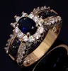 Luxe Blue Red Zirkon Fashion Men S and Women S Rings Gold Color Anniversary Unisex Sieraden Wedding Groothandel 231221