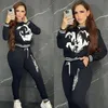 Q6166 European American women's two piece pants street trend solid color letter printed long sleeve sports suit
