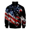 USA Flag American Stars and Stripes 3Dスタンドカラーフーディーズメンズジッパーフーディーカジュアル長袖ジャケットコート服231220