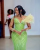 2024 Aso Ebi Green Mermaid Prom Dress Beaded Feather Sexy Evening Formal Party Second Reception Birthday Engagement Gowns Dresses Robe De Soiree ZJ381