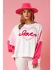 Damen Hoodies Love Garn Farbblock Pullover Valentinstag Sweatshirt Valentinstag Frauen Kleidung OUFITS HIMMER FÜR MÄDCHEN