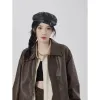 Women's Leather Punk Black Jacket Women Streetwear Loose Zipper Moto Biker Outwear Korean Casual Faux Coat