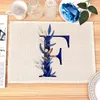 Blue Letters Pattern kitchen Placemat Home Decor Dining Table Mats Tea Coaster Cotton Linen Pads Bowl Cup Mats Home Decoration