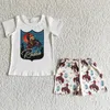 Kläder sätter grossist Western Cow Baby Boy Summer Pocket Naby Blue Shirt Highland Shorts Children Boutique Kid Set Fashion Outfit