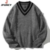 Blusas masculinas jfuncy masculino malha de malha de malha de tamanho grande masculino preto pullover v racipers de pescoço masculino listrado de malha listrado masculino j231220