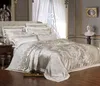 Sliver Gold Luxury Silk Satin Jacquard capa de edredão conjunto de cama queen king size Bordado conjunto de cama lençol conjunto de lençóis T20019151130