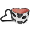 Dingeware Set Couple Ceramic Coffee Mark Water (rayures rouges) tasse de coeur avec poignée en forme de vache amateurs de céramique