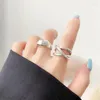 Anéis de cluster Wedhoc 925 prata esterlina suave brilhante onda geométrica cruz anel de abertura redimensionável para mulheres jóias de luxo festa de aniversário