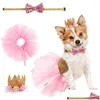 Costumes de chat Costumes de chat Jupe Tutu de chien avec nœud papillon Couronne Fournitures de fête d'anniversaire Cosplay pour animaux de compagnie pour Halloween Vacances de Noël Weddin Dhcrh