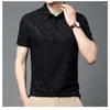 Heren PoloS Zomer Silk Turn Down Collar Short Sleeve T-Shirt Polo Casual Jacquard Ice Plaid Button Fashion Graphic Tops