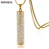 Pendentif Colliers Kioozol Entièrement Micro Incrusté Cristal Oxydé Cylindre Or Argent Couleur Long Collier Pour Femmes Déclaration Bijoux