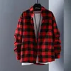 Luxusgeschäft Black White Plaid Shirt Herren koreanische Mode Langarmjacke Kragen schlanke fit Hemden und Blusen für Männer 231220