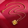 Pendants Real 24K Gold Color Four Petal Flower Clavicle Necklace For Women Wedding Engagement Anniversary Gifts Luxury Chain Jewelry