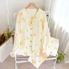 Women's Sleepwear Cotton Pajamas Women 2Pcs Set Lounge Suit 2023 Autumn Floral Print Home Clothes PJs Pure Pyjamas