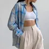 Chemisiers pour femmes CINESSD dame Simple Plaid à manches longues chemise à revers haut à la mode 2023 automne et hiver loisirs