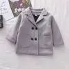 Erkek bebek kız yünlü ceket uzun çift göğüslü sıcak bebek yürümeye başlayan çocuk tüvit ceket bahar sonbahar kış bebek dış giysiler 231221