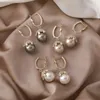 Boucles d'oreilles pendantes MOONBIFFY tempérament Champagne gris blanc couleur grande perle pour femmes en laiton or brillant zircone crochet