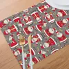 Bord mattor festlig jul jultomten non-halp isoleringsplats för kök matsal tvättbara placemats skålkopp mattan uppsättning av 6