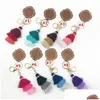 Party Favor Personalized Wooden Keychain Three-Layer Cotton Tassel And Chip Pendant Key Ring Mticolor Drop Delivery Home Garden Fest Dhp0Q