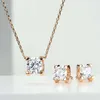 Pendientes de collar Set Micro Four Claw Square Zircon Acero inoxidable Gold Simple 1 Charat Stud Fehin Woman Joyería