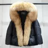 Lagabogy 2023 Winter Women Real Fur Collar Thick Warm Puffer Coat Hooded Down Jacket Luxury Outwear Female Loose Parkas 231220