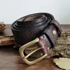 Bälten 3.8 cm solid kopparpin Buckle Belt Male Serpentine Strap Snakeskin Grain Fashion Cowskin äkta läder Jeans 2024
