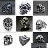 Bandringen Gothic Skl Ring Vintage Sier Kleur Punk Biker Metal Sieraden Rock Skeleton Ringen Maat 16Mm tot 22Mm Mix Drop Delivery Sieraden Dhfzp