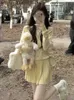ツーピースドレスディープタウン韓国スタイル冬2ピースドレス女性Y2Kかわいい長いコルセットミニWドレスセット