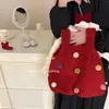 Set di abbigliamento per bambini abito natalizio abito spaghetti cinturino colorato appliques a palla a-line vestidos schierata per maglieria