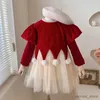 Girl's Dresses Winter Bow Sequin Dress for Girls '2023 New Fashion Baby Red Christmas Dresses Velvet Patchwork Mesh A-Line Princess Dress