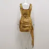 Casual Dresses Jillperi ärmlös Square Neck Bling Gold Sequin miniklänning med dropp sexig hög midja Ruched Short Outfit Celebrity Party