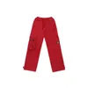 Spodnie damskie Czerwony Casual Cargo Koreańska moda szeroka noga wysokiej talii matka matka dżinsy