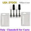 Clamshell -Verpackung für 510 Vape -Patronen 1ml 0,5 ml 1 ml Atomizer PVC Blister -Einzelhandelspaket für Ölpatrone Vaporizer Carts USA Lager leer 1000 Stück/Gehäuse