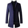Осенне-зимнее длинное хлопковое пальто из смеси шерсти однотонного цвета, повседневная деловая модная мужская одежда, тонкая ветровка, куртка 231220