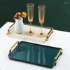 Teaware Sets Acrylic Tray Golden Handle Nordic Transparency Storage Pallet Rectangle Tea Set Cup Sundries Home Kitchen Supplies Serving