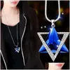 Pendant Necklaces Pendant Necklaces Double Triangle Gray Blue Crystal Necklace Women Office Lady Sweater Chain Jewelry Drop Delivery J Dhdal